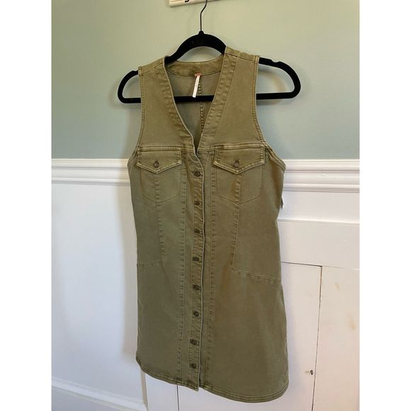 Free People Dresses & Skirts - Free People Olive Green Button Up Dress